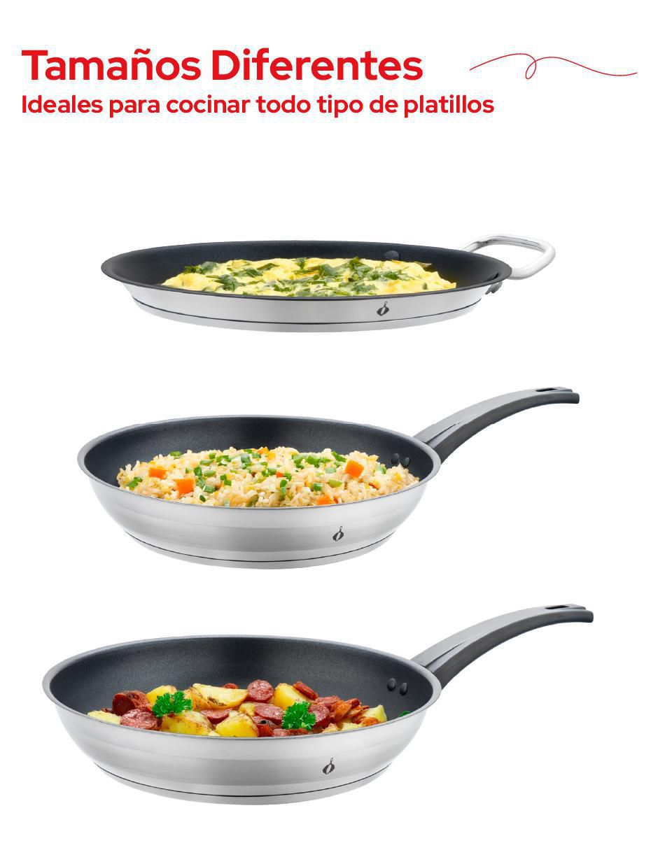 Set de sartenes de acero inoxidable 3 piezas 8