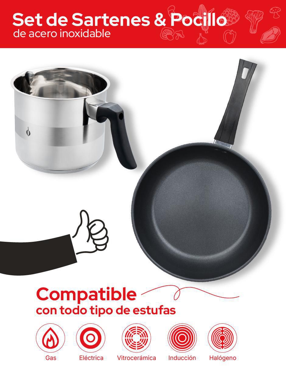 Set de sartenes de acero inoxidable 3 piezas 4