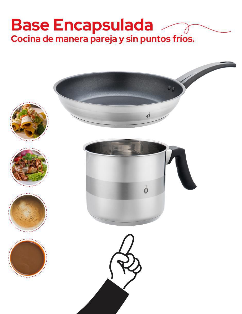 Set de sartenes de acero inoxidable 3 piezas 6