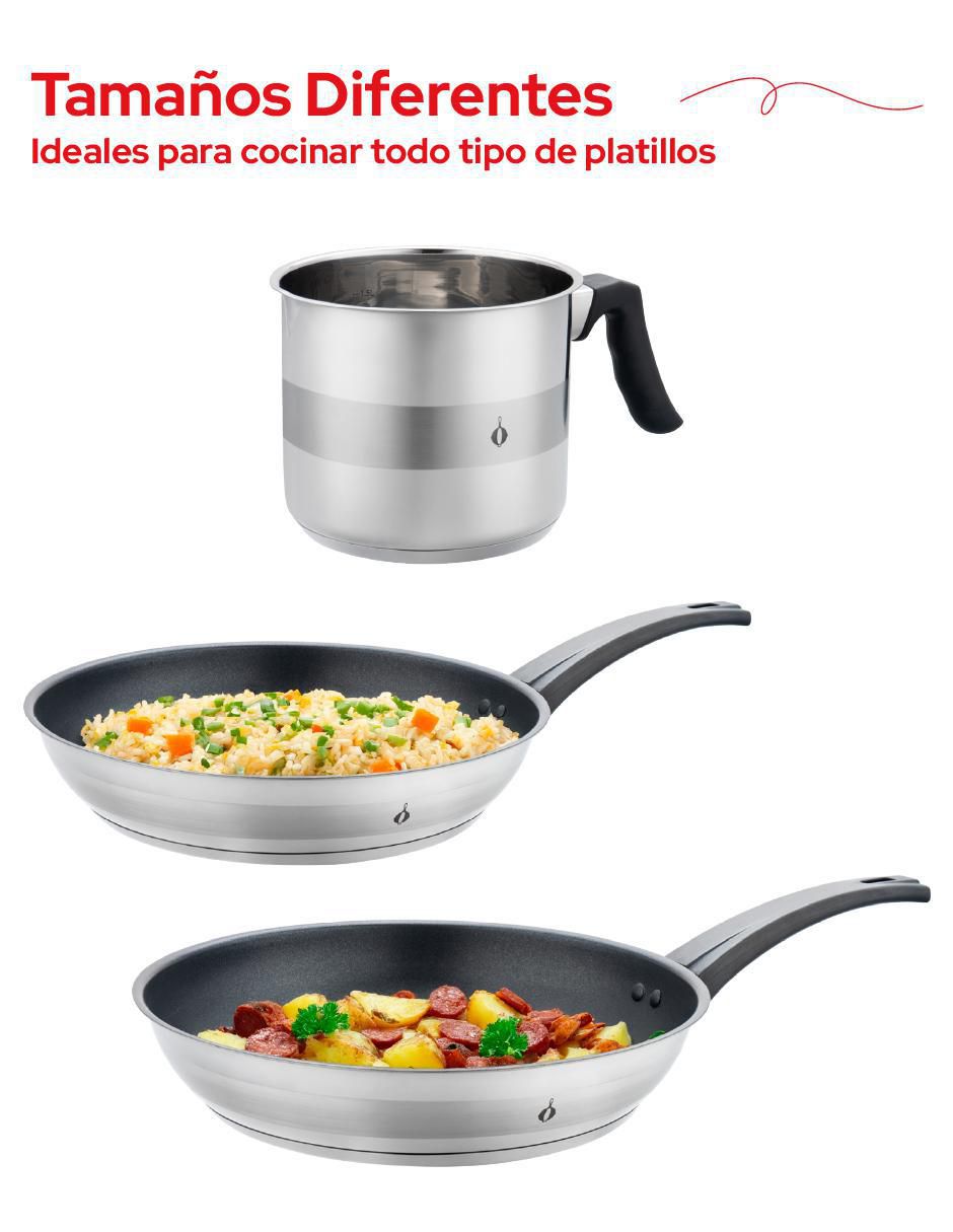 Set de sartenes de acero inoxidable 3 piezas 7