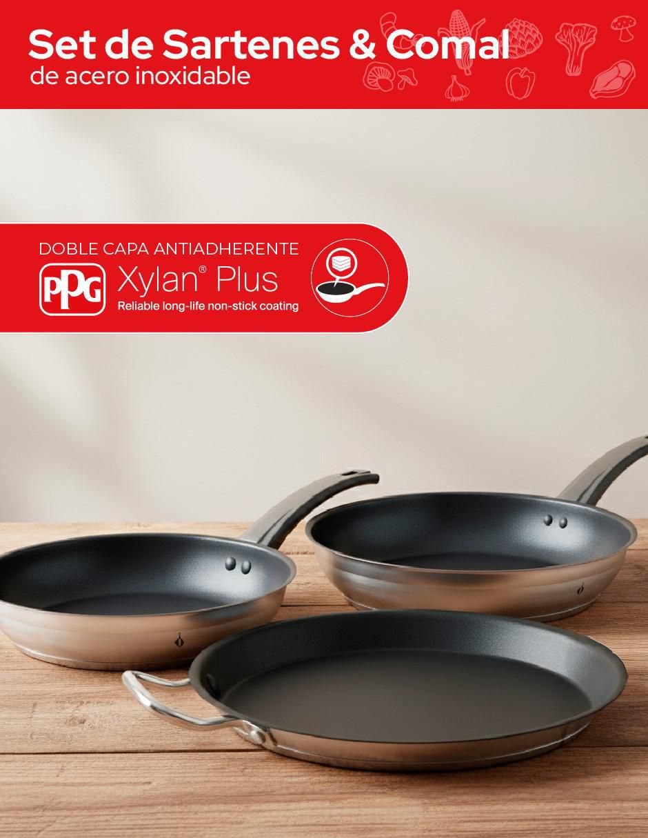 Set de sartenes de acero inoxidable 3 piezas 2