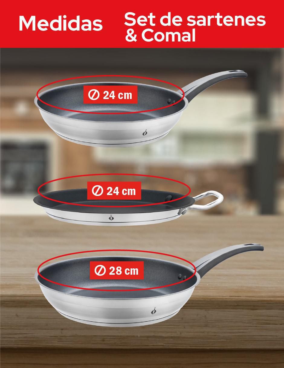 Set de sartenes de acero inoxidable 3 piezas 8