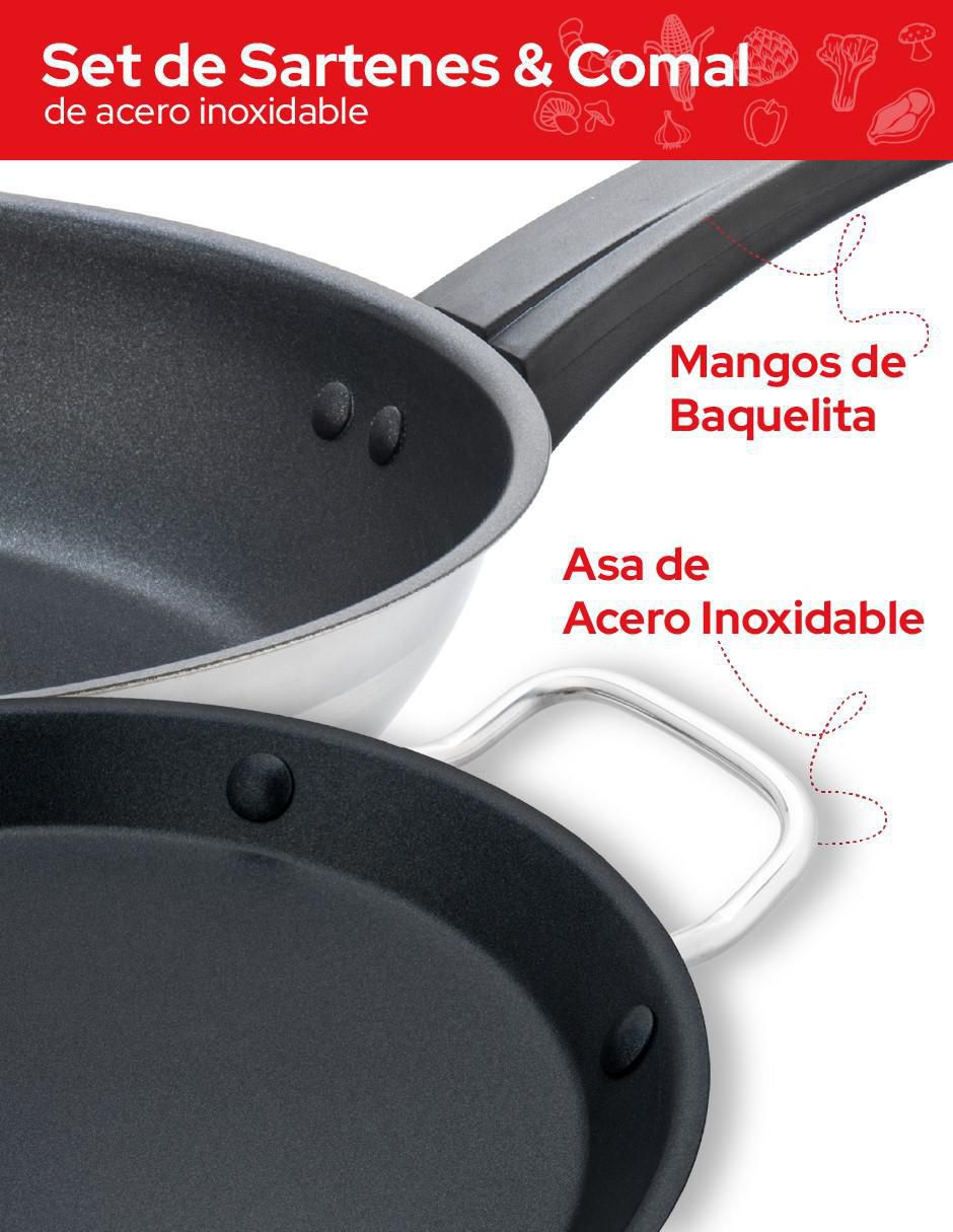 Set de sartenes de acero inoxidable 3 piezas 5