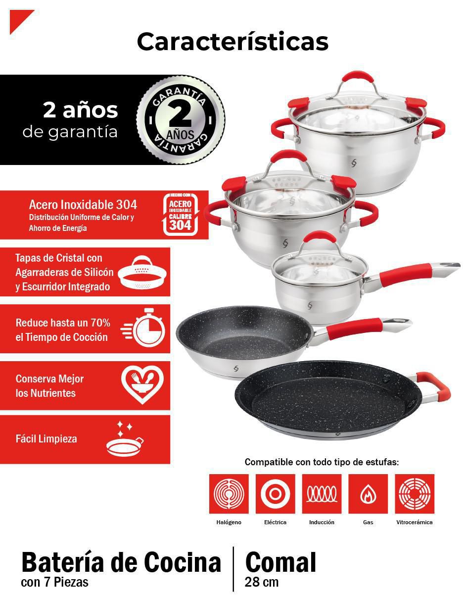 Batería de cocina de acero inoxidable antiadherente titanio 8 piezas 6