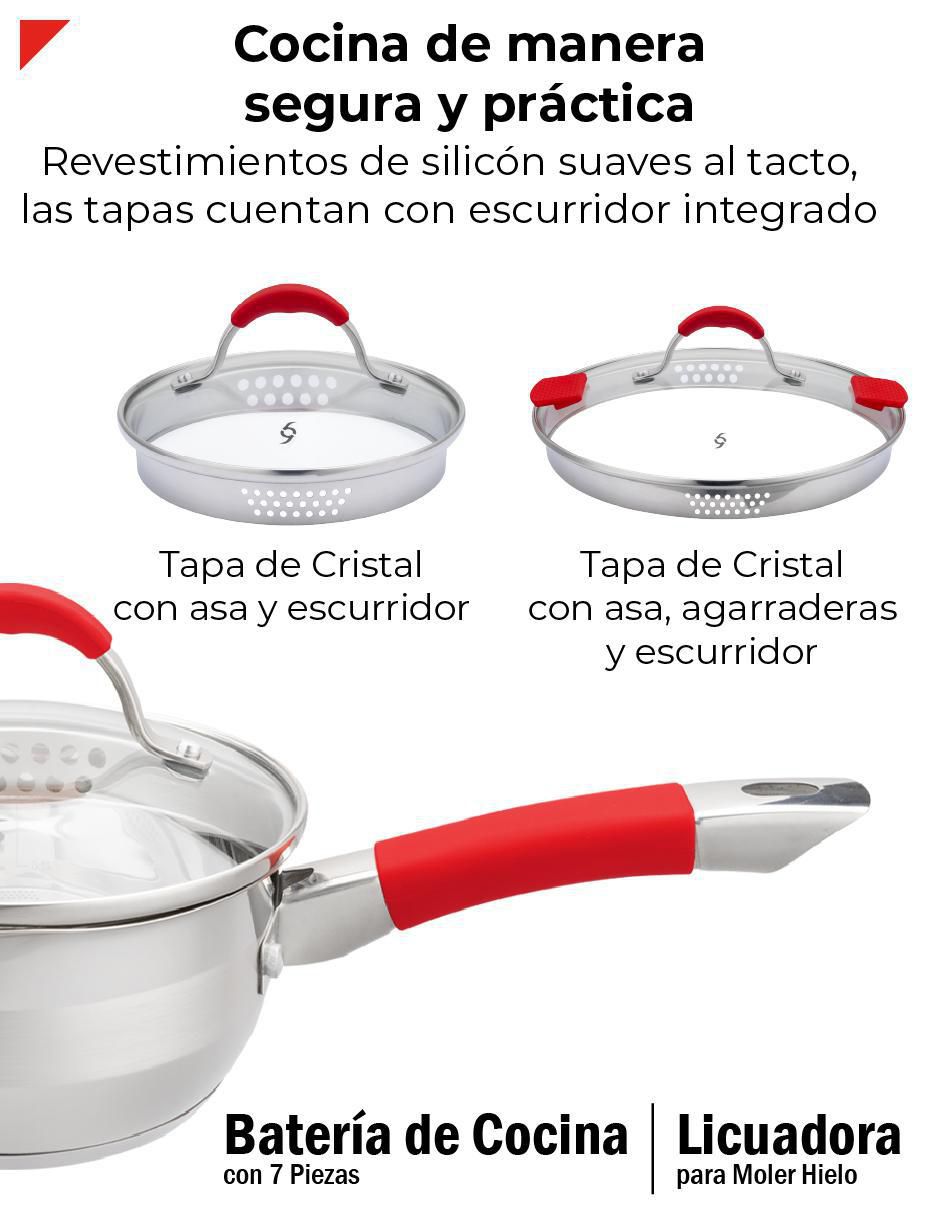 Batería de cocina de acero inoxidable antiadherente titanio 8 piezas 3