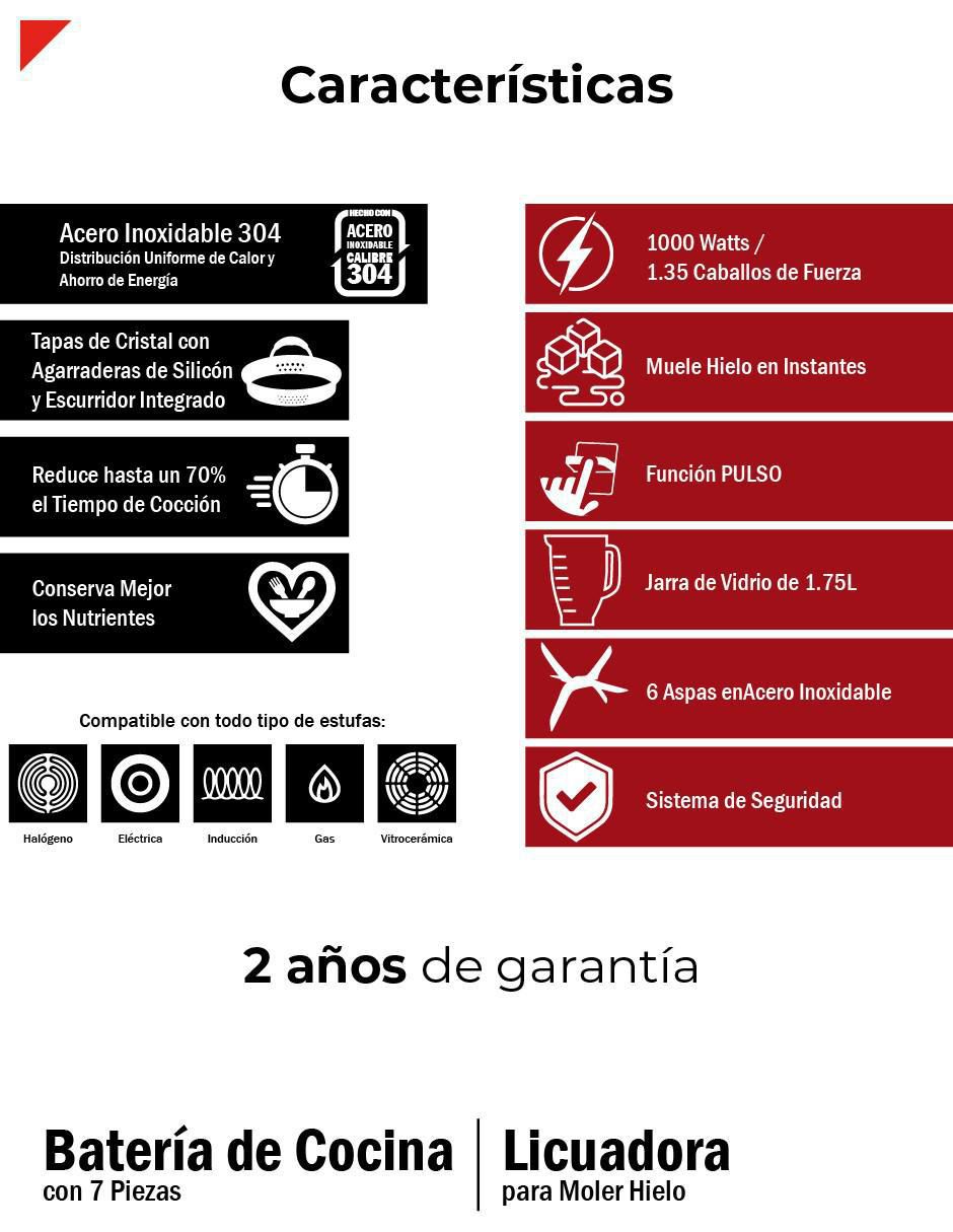 Batería de cocina de acero inoxidable antiadherente titanio 8 piezas 6