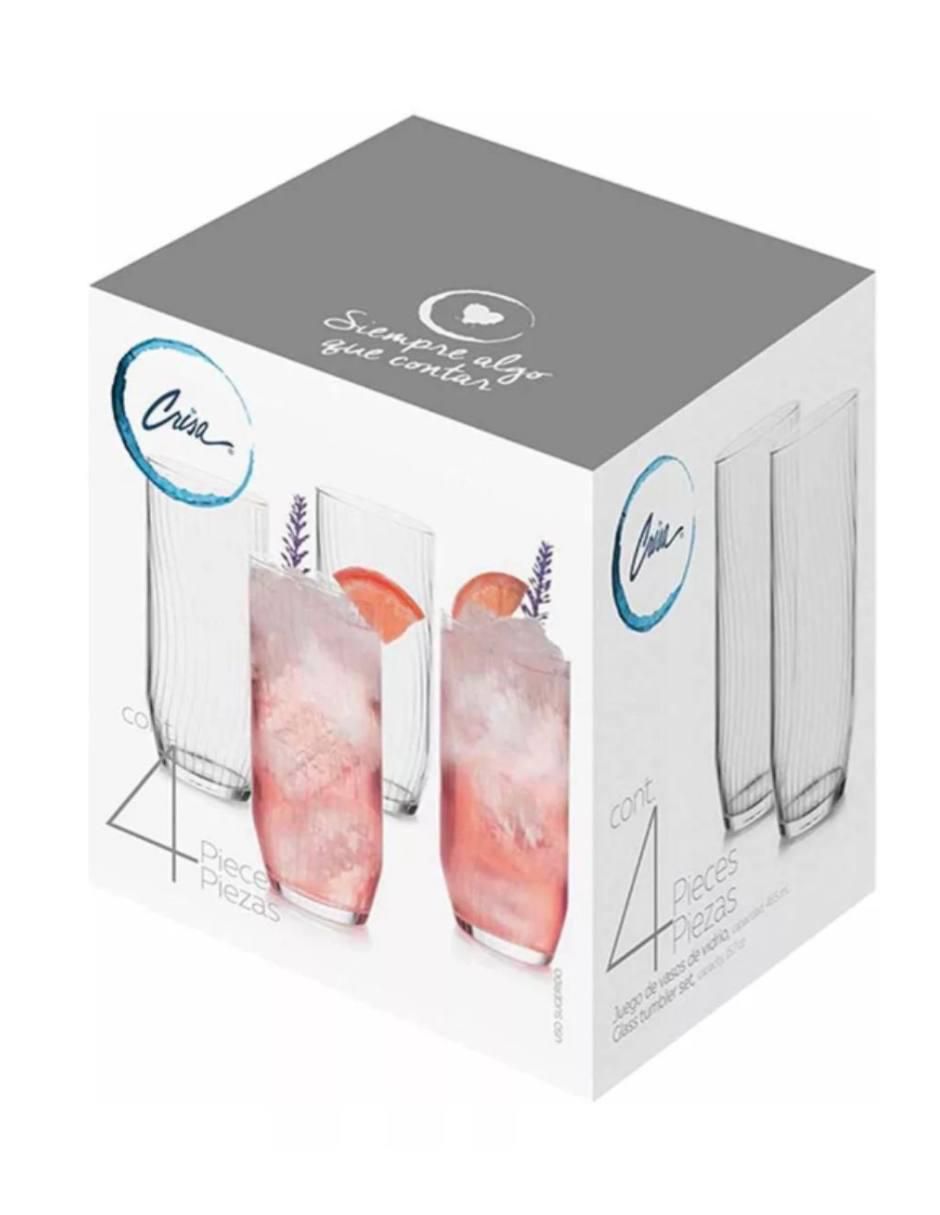 Set de vasos largo brisa de vidrio con 4 piezas 4