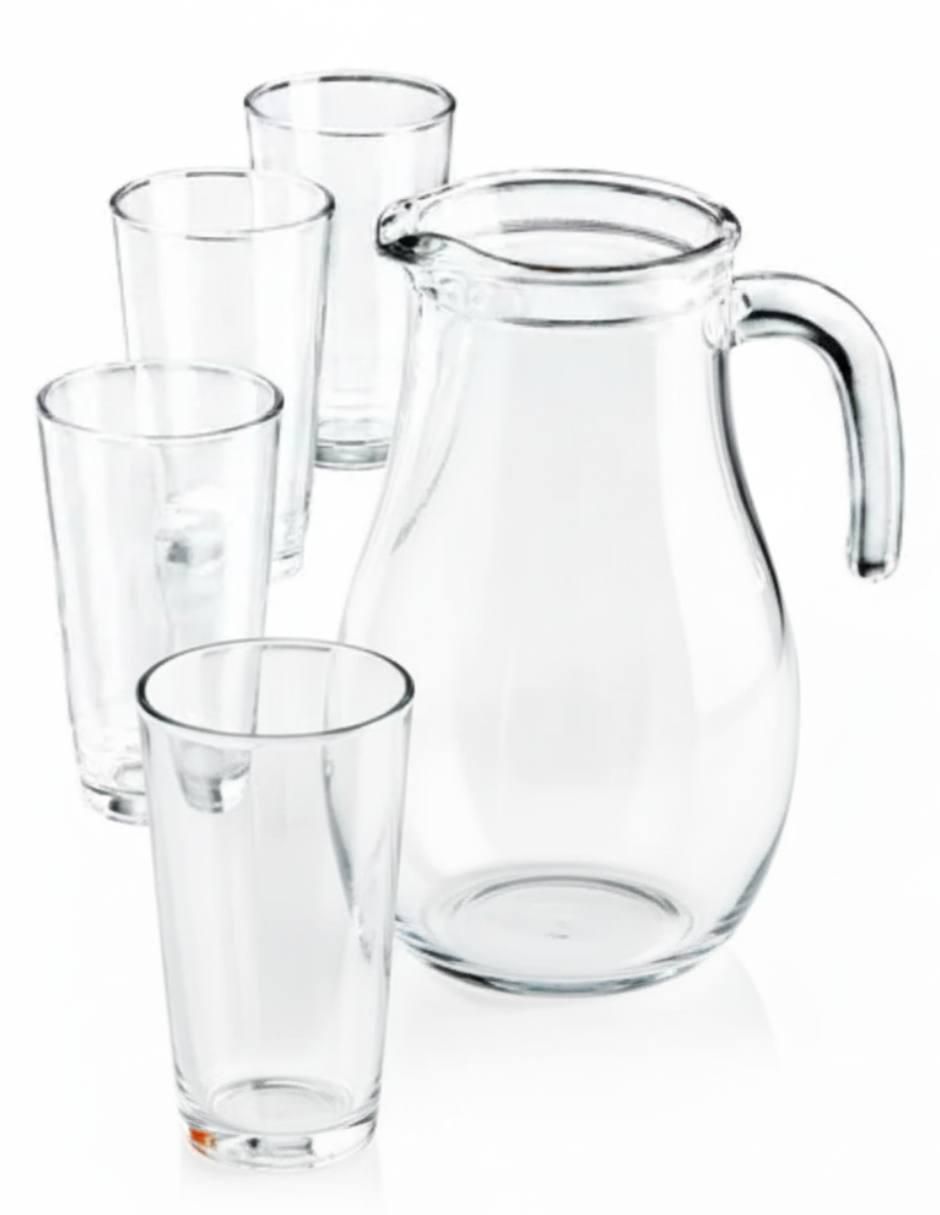 Set jarra con vasos para agua santa elenita de vidrio con 5 piezas