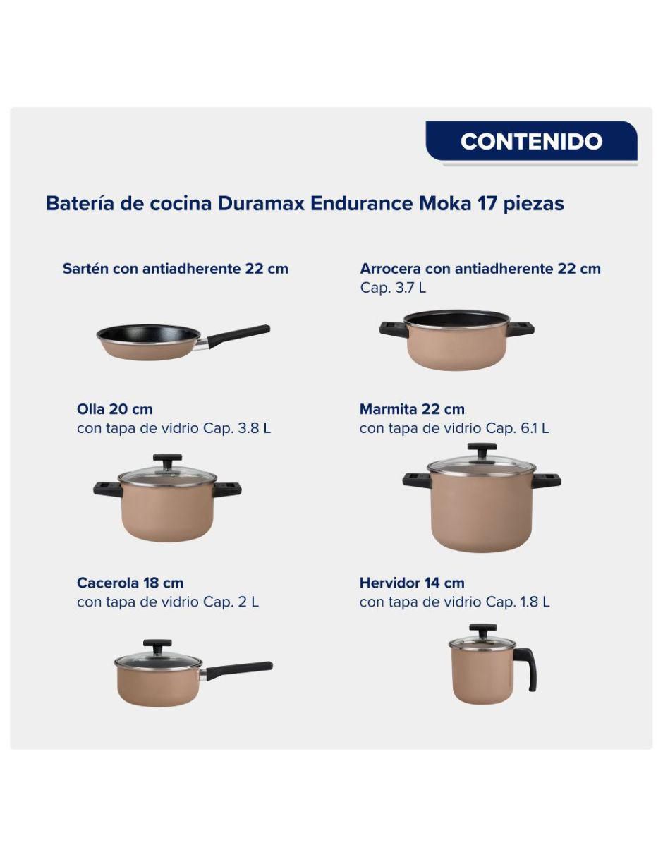 Batería de cocina Duramax de acero vitrificado antiadherente sin PFOA 17 piezas 8