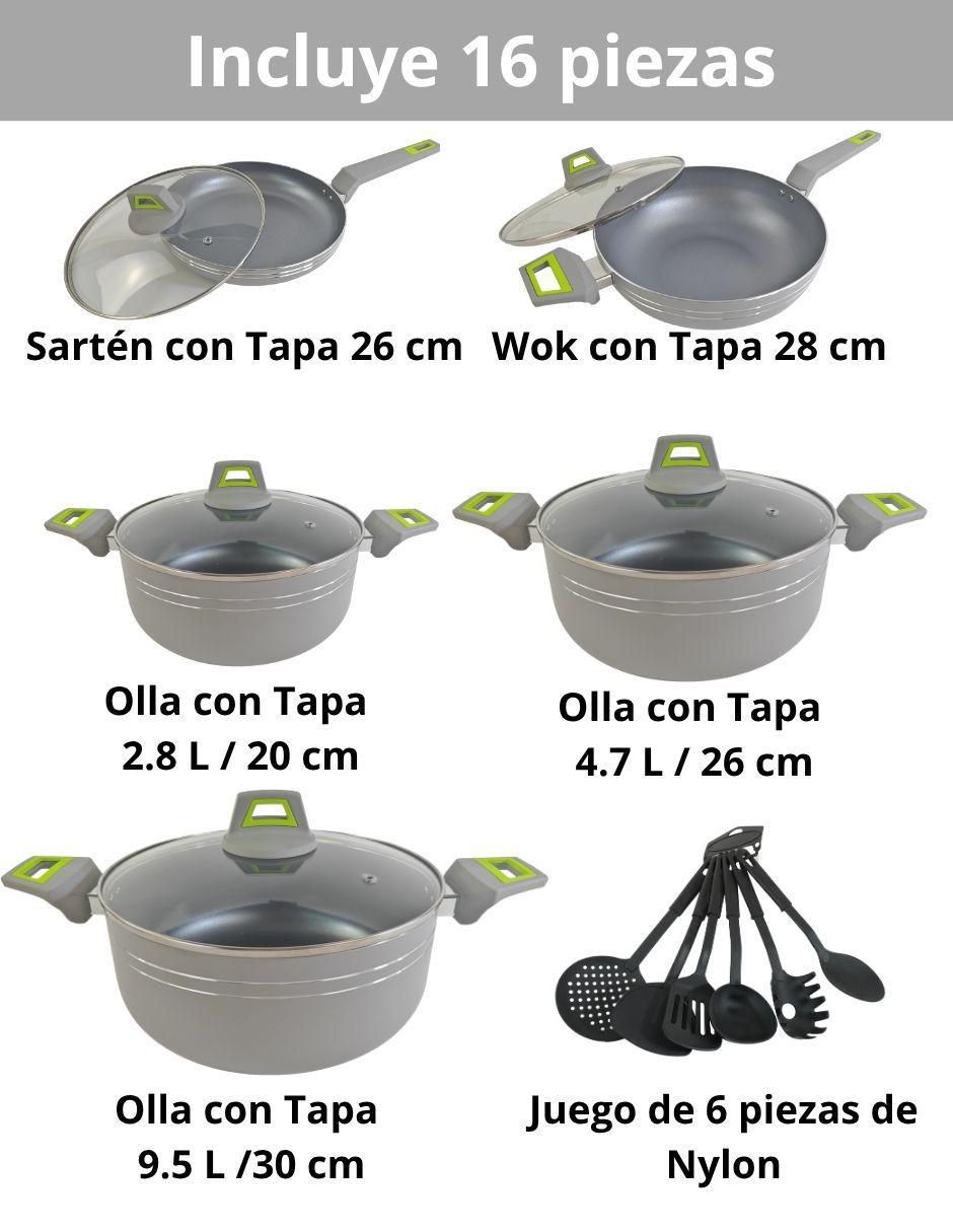 Batería de cocina DC16 de aluminio antiadherente minerales naturales 16 piezas 2