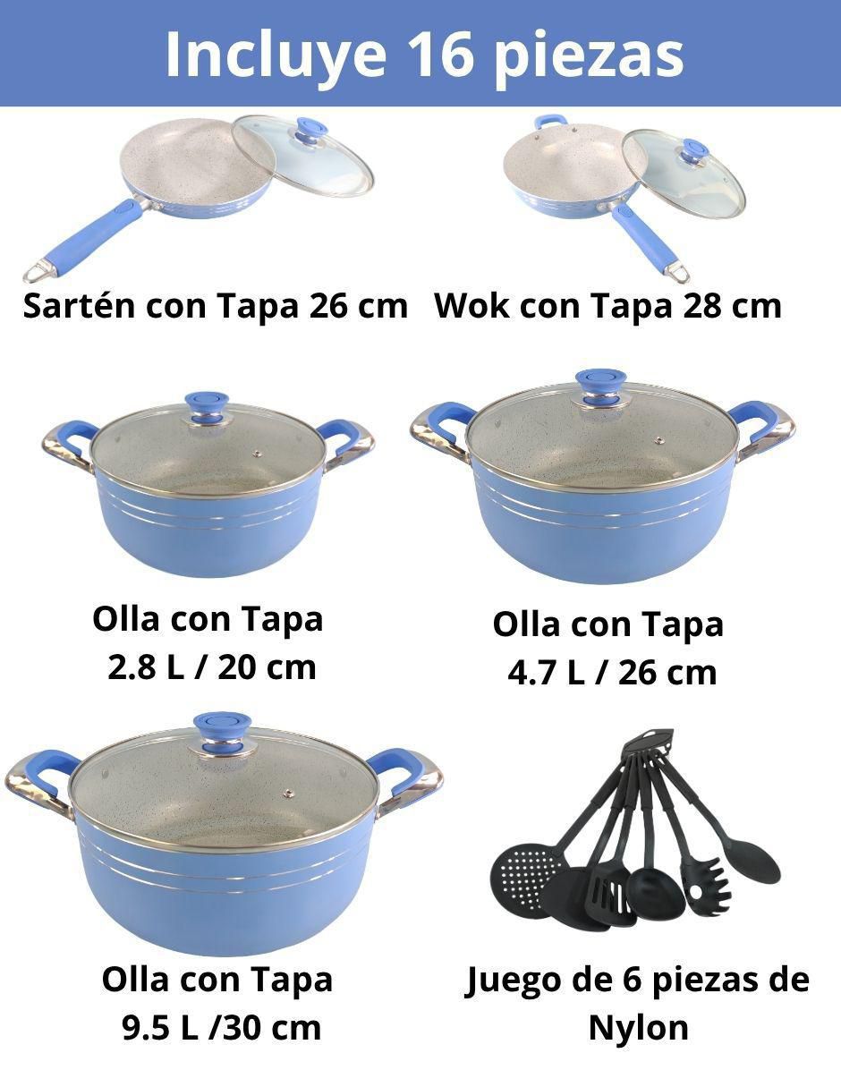 Batería de cocina DC16 de aluminio antiadherente minerales naturales 16 piezas 2