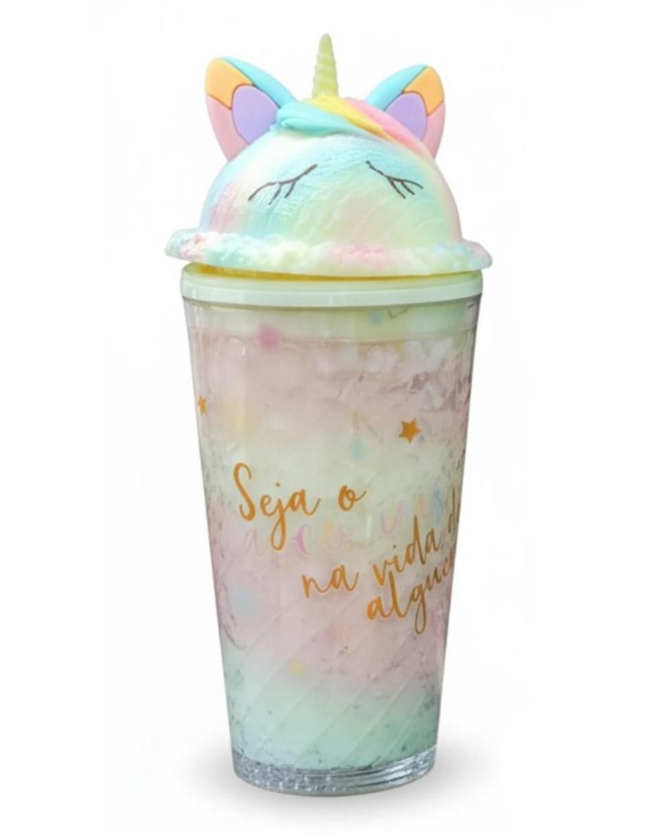 Termo de plástico de unicornio con tapa rosca 480 ml Termo de plástico de unicornio con tapa rosca 480 ml