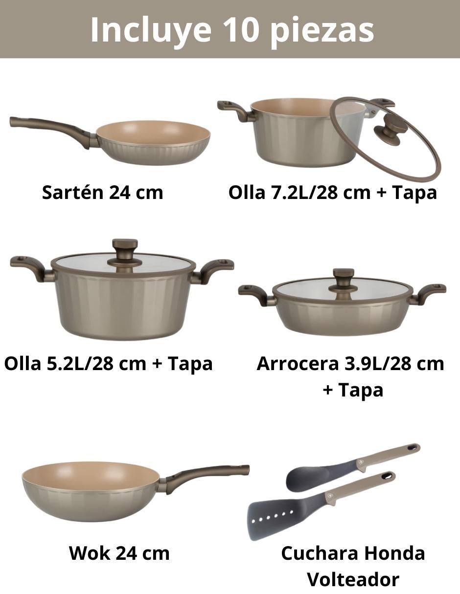Batería de cocina de aluminio antiadherente minerales naturales 10 piezas