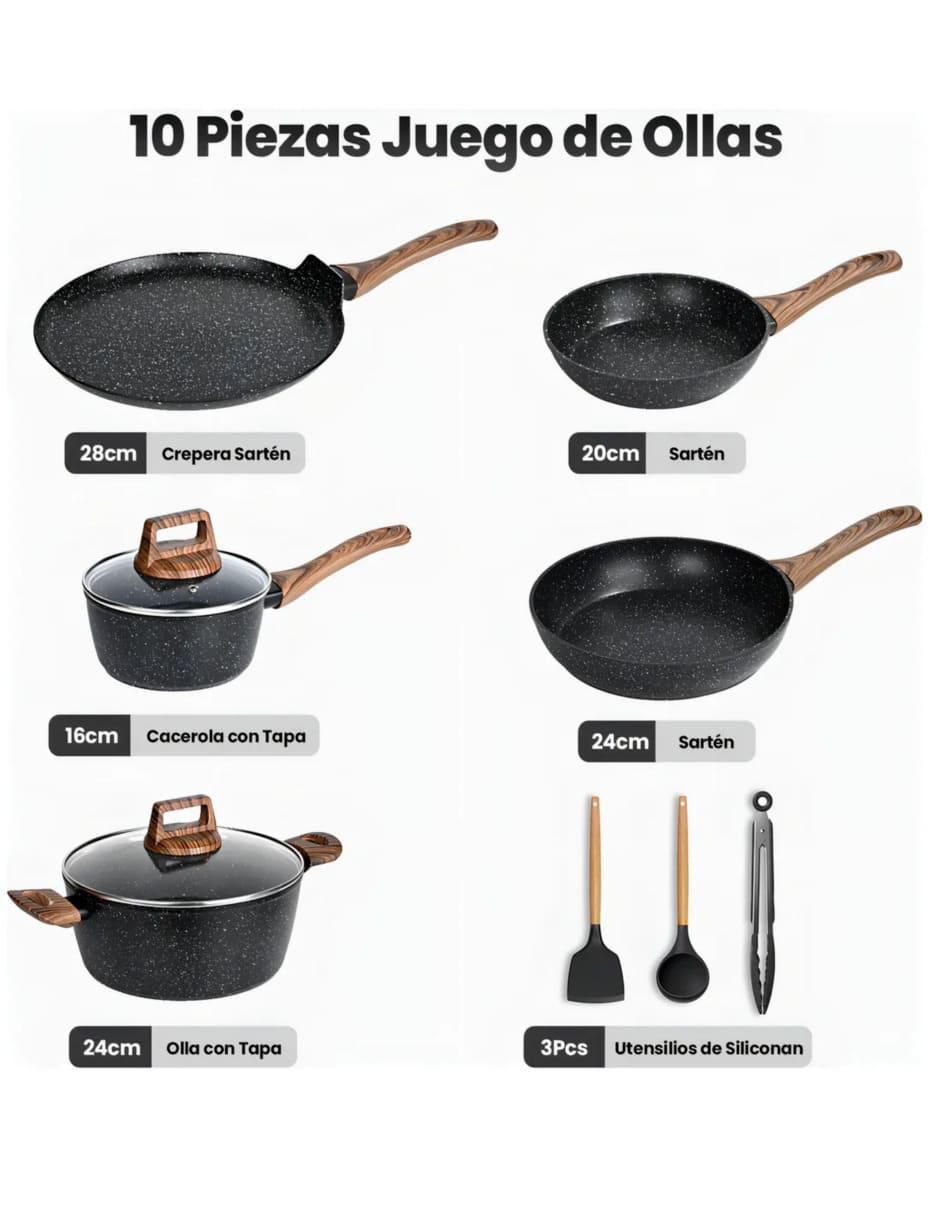 Batería de cocina antiadherente combinado 10 piezas 4