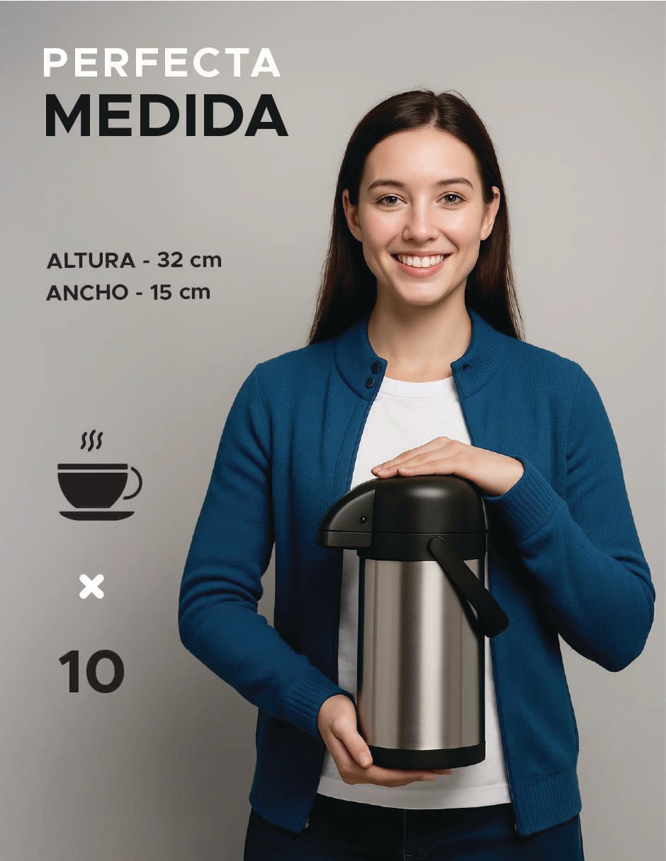 Termo de acero inoxidable 1.9 L con tapa a presión 7