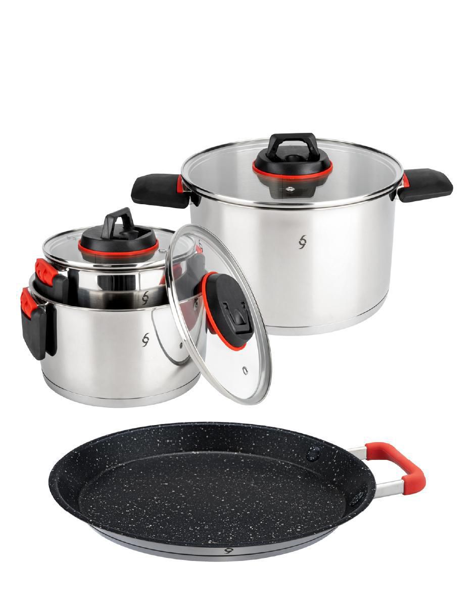 Batería de cocina de acero inoxidable antiadherente titanio 7 piezas Batería de cocina de acero inoxidable antiadherente titanio 7 piezas