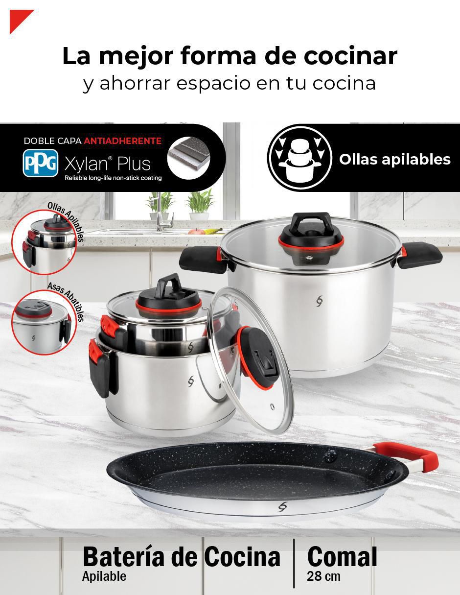 Batería de cocina de acero inoxidable antiadherente titanio 7 piezas 2