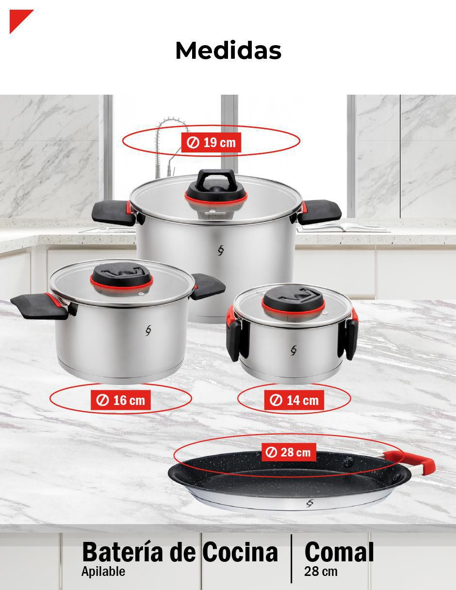 Batería de cocina de acero inoxidable antiadherente titanio 7 piezas 8