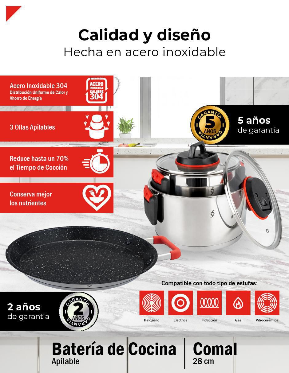 Batería de cocina de acero inoxidable antiadherente titanio 7 piezas 3
