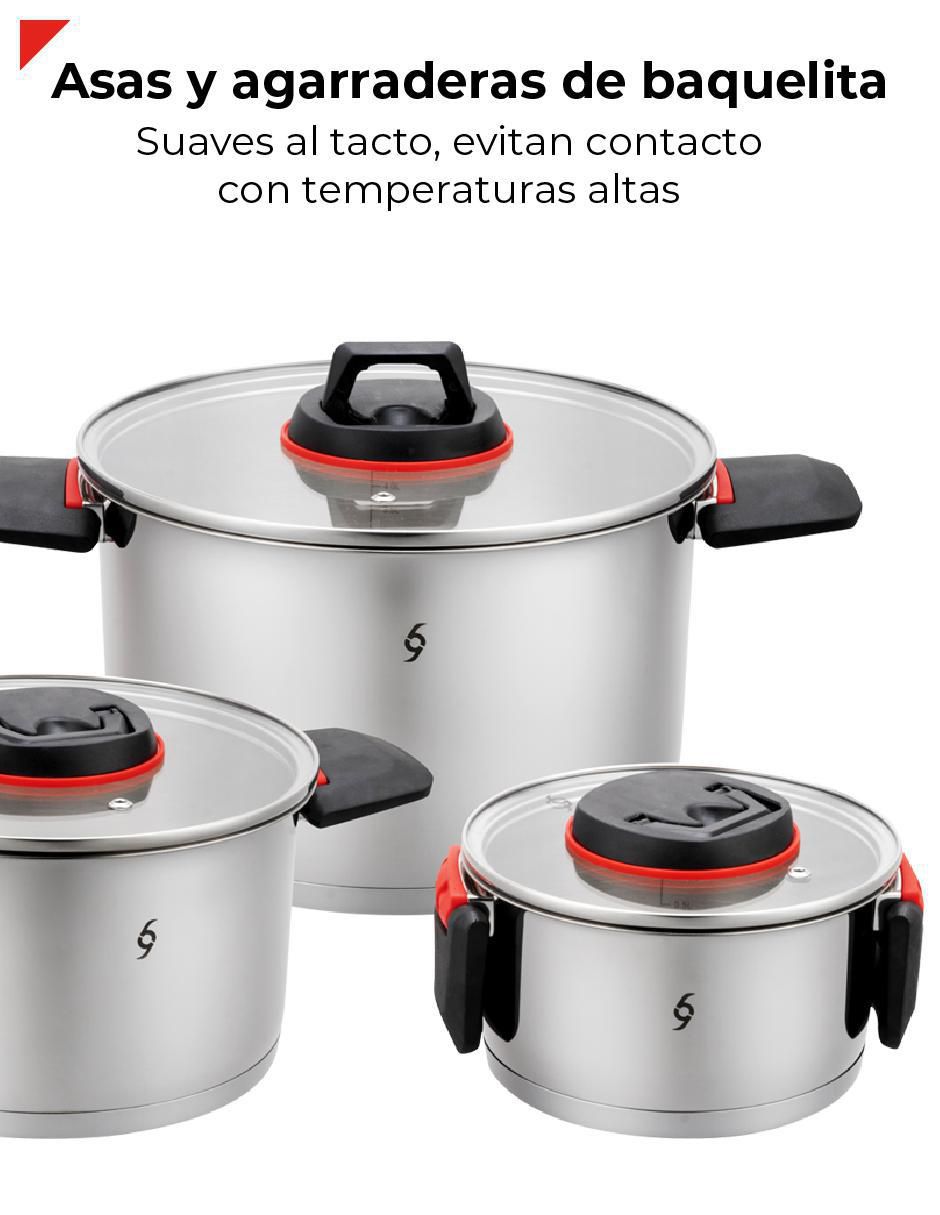 Batería de cocina de acero inoxidable antiadherente titanio 7 piezas 6