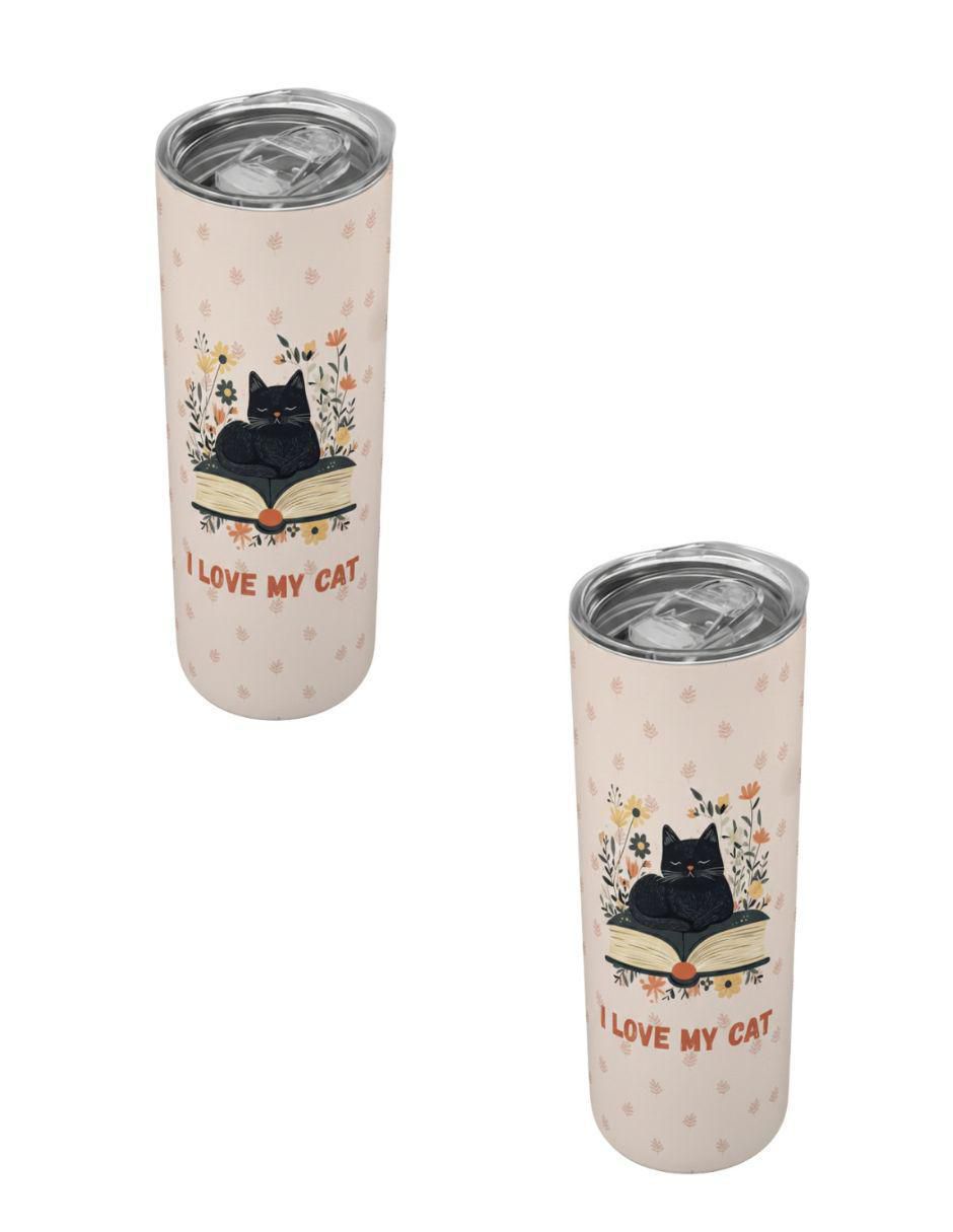Set termo de acero inoxidable Gatos con tapa a presión Set termo de acero inoxidable Gatos con tapa a presión