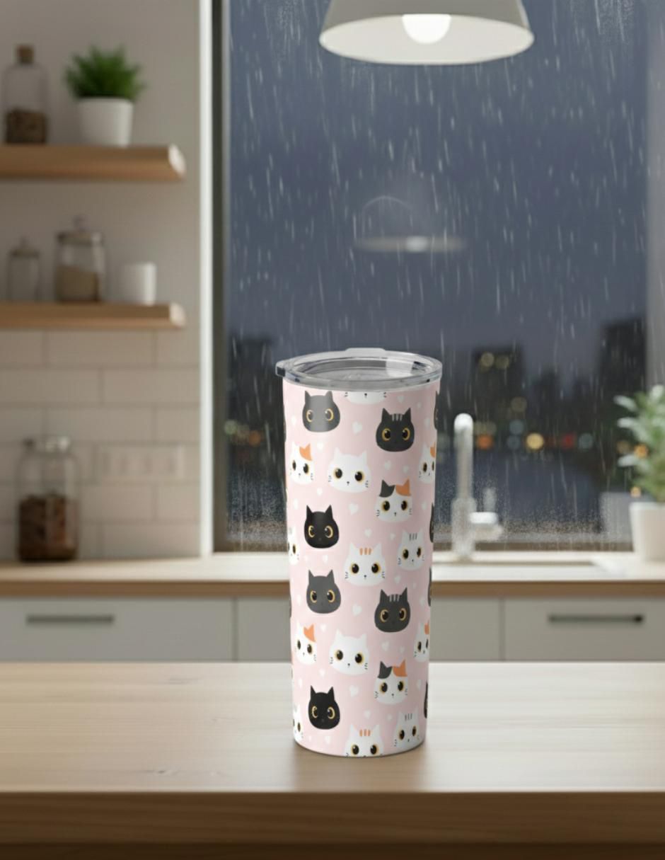 Set termo de acero inoxidable Gatos con tapa a presión 4