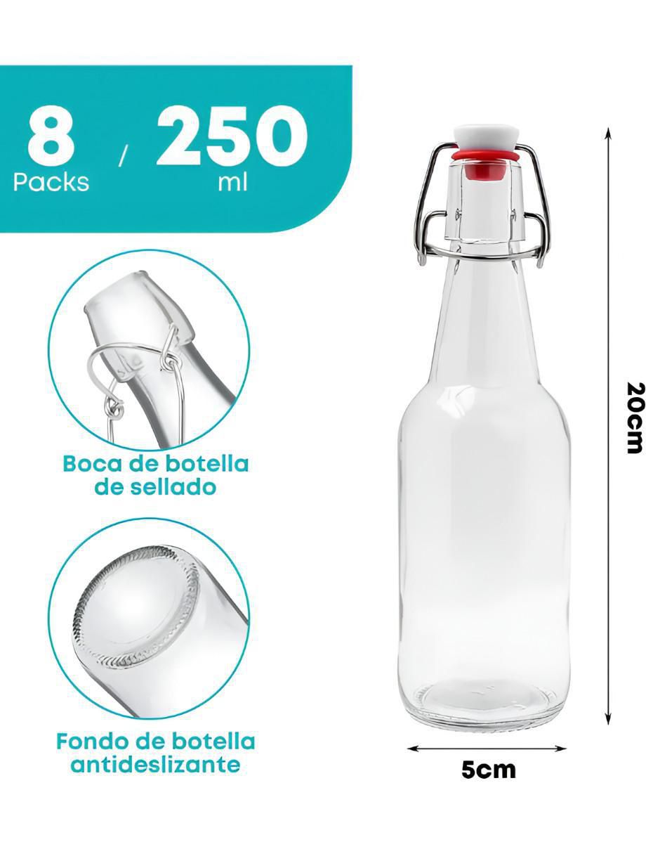 Set botella de agua de vidrio con tapa push pull 250 ml 4