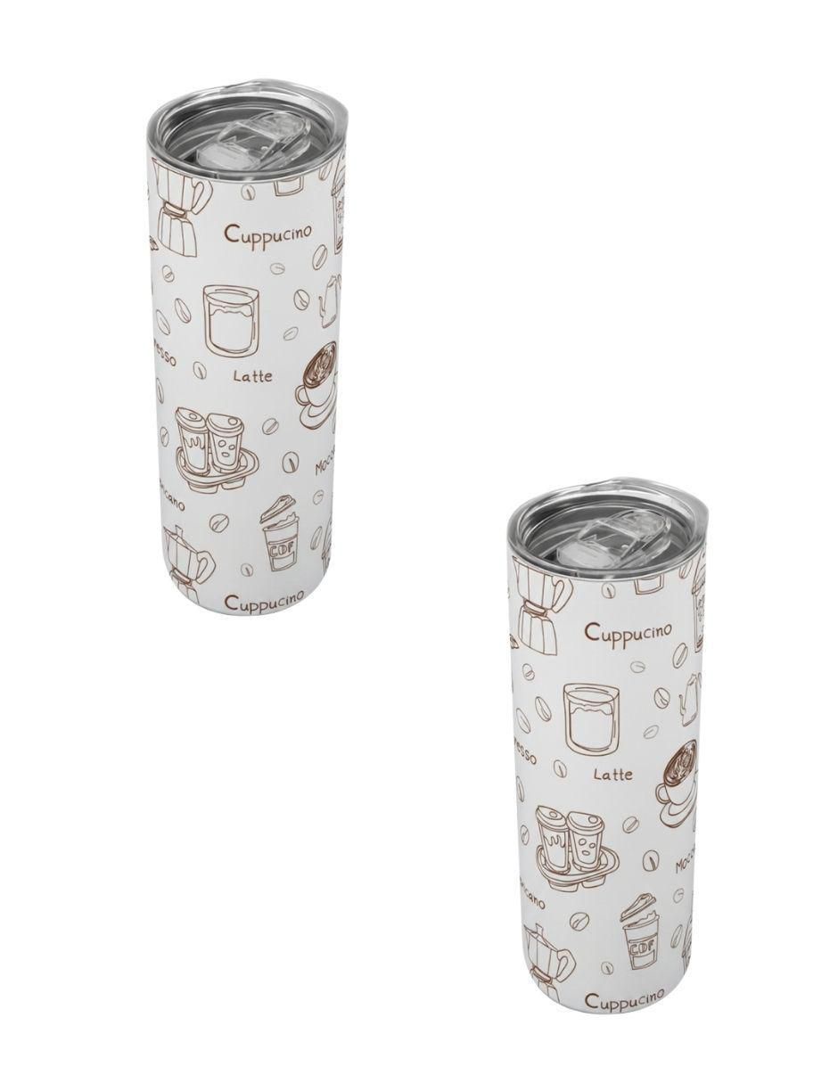 Set termo de acero inoxidable con tapa a presión 590 ml