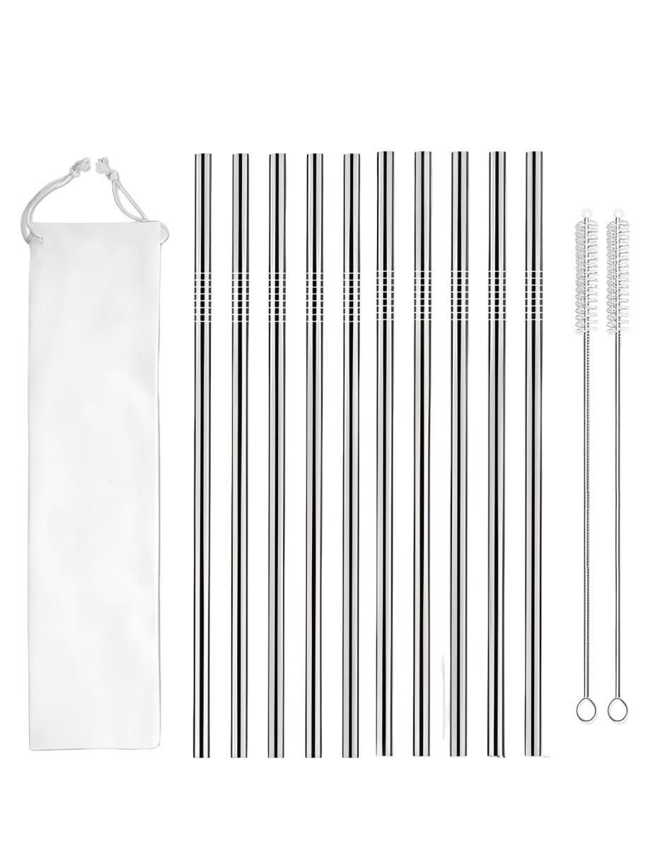 Set popote con limpiador de acero con 12 piezas