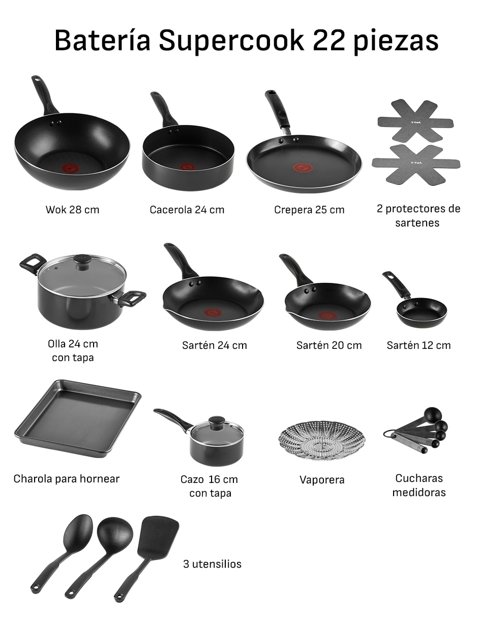 Batería de cocina Supercook de aluminio antiadherente titanio 22 piezas 2