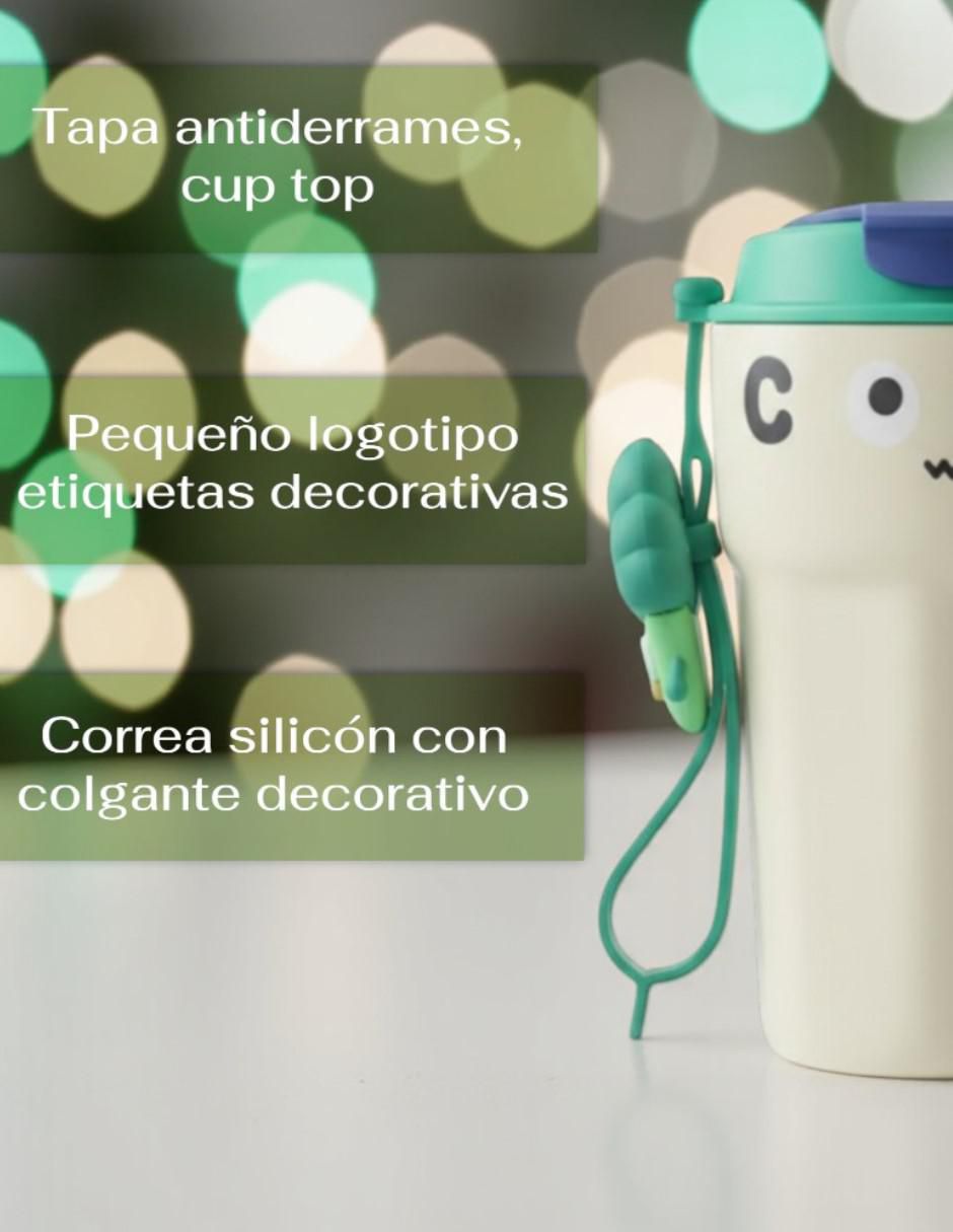 Termo cm-top "de" acero inoxidable diseño kawaii con colgante de silicón "con tapa" rosca 450 ml