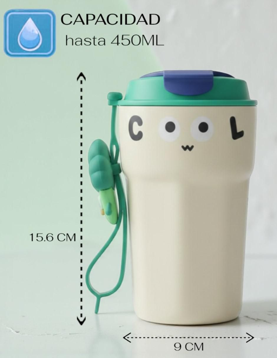 Termo cm-top "de" acero inoxidable diseño kawaii con colgante de silicón "con tapa" rosca 450 ml