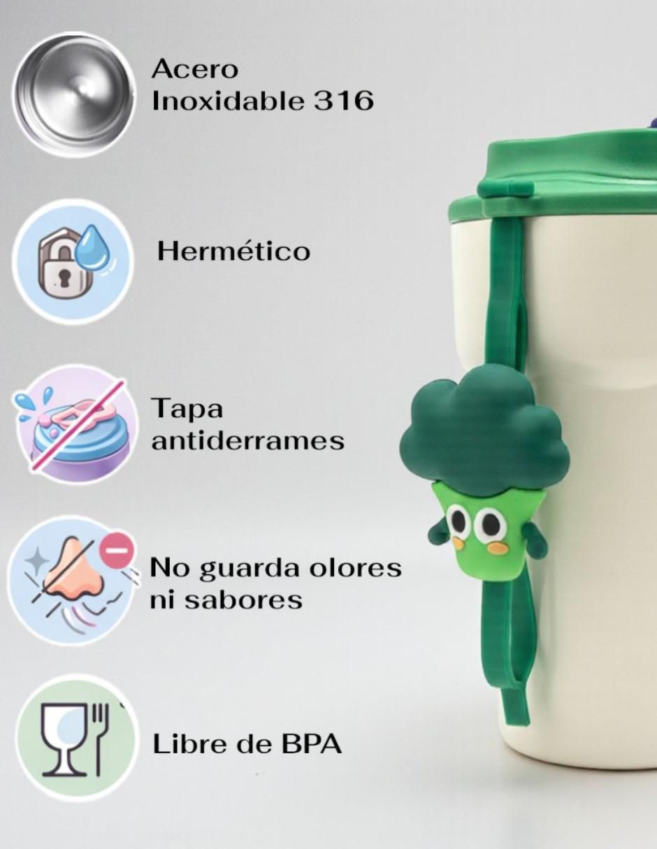 Termo cm-top "de" acero inoxidable diseño kawaii con colgante de silicón "con tapa" rosca 450 ml