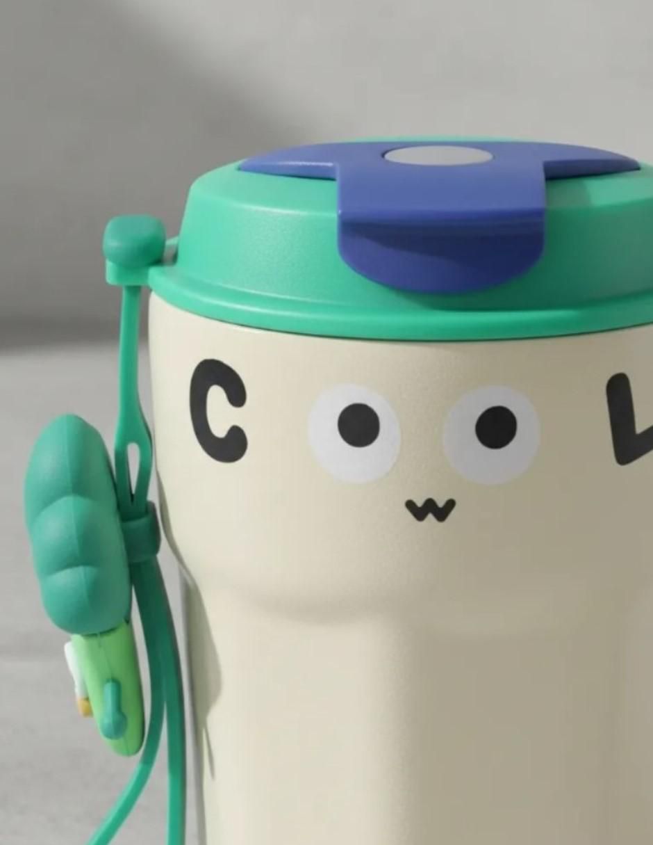 Termo cm-top "de" acero inoxidable diseño kawaii con colgante de silicón "con tapa" rosca 450 ml