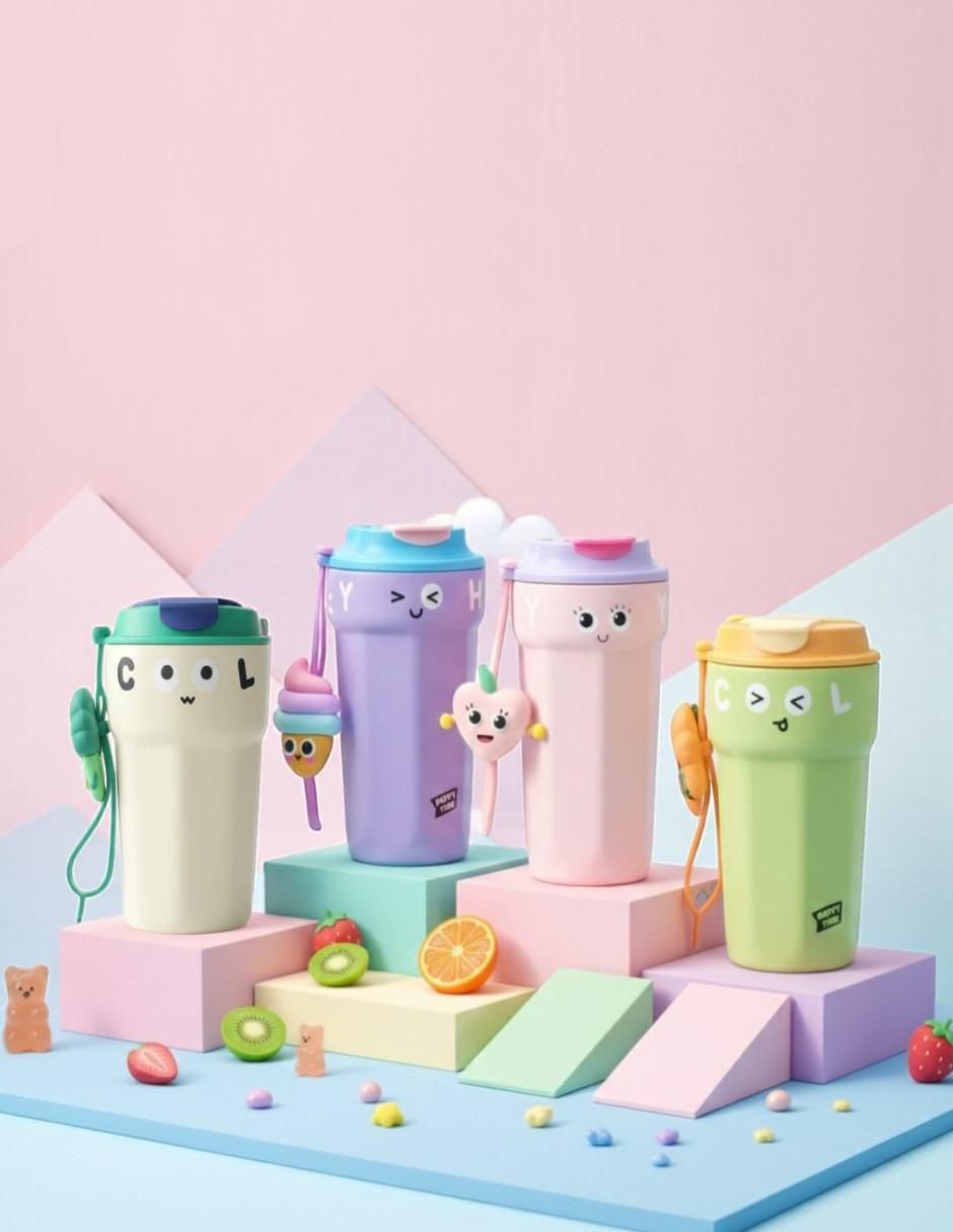 Termo cm-top "de" acero inoxidable diseño kawaii con colgante de silicón "con tapa" rosca 450 ml