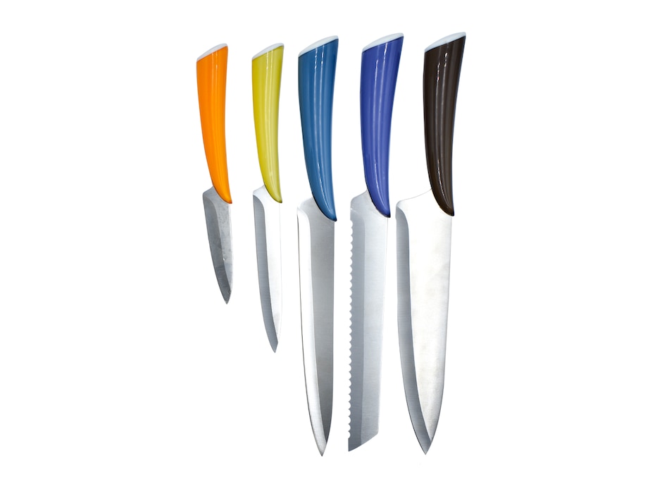 Set de 5 cuchillos con mango de colores y 1 block de madera 2