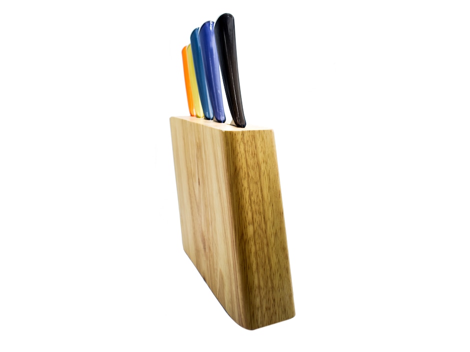 Set de 5 cuchillos con mango de colores y 1 block de madera 3